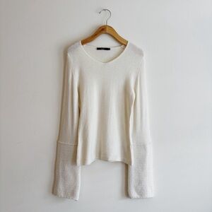 Seventy Venezia Cream Wool V Neck Sweater Sz 42 US 6 Knit Long Cuffs